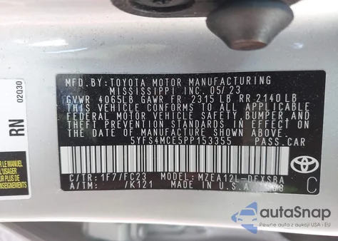 2023 Toyota Corolla Se из США, поврежденный, VIN 5YFS4MCE5PP153355